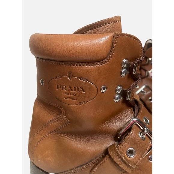 Mens Prada Brown Leather Combat Moto Boots size Prada US 13 - Picture 8 of 10